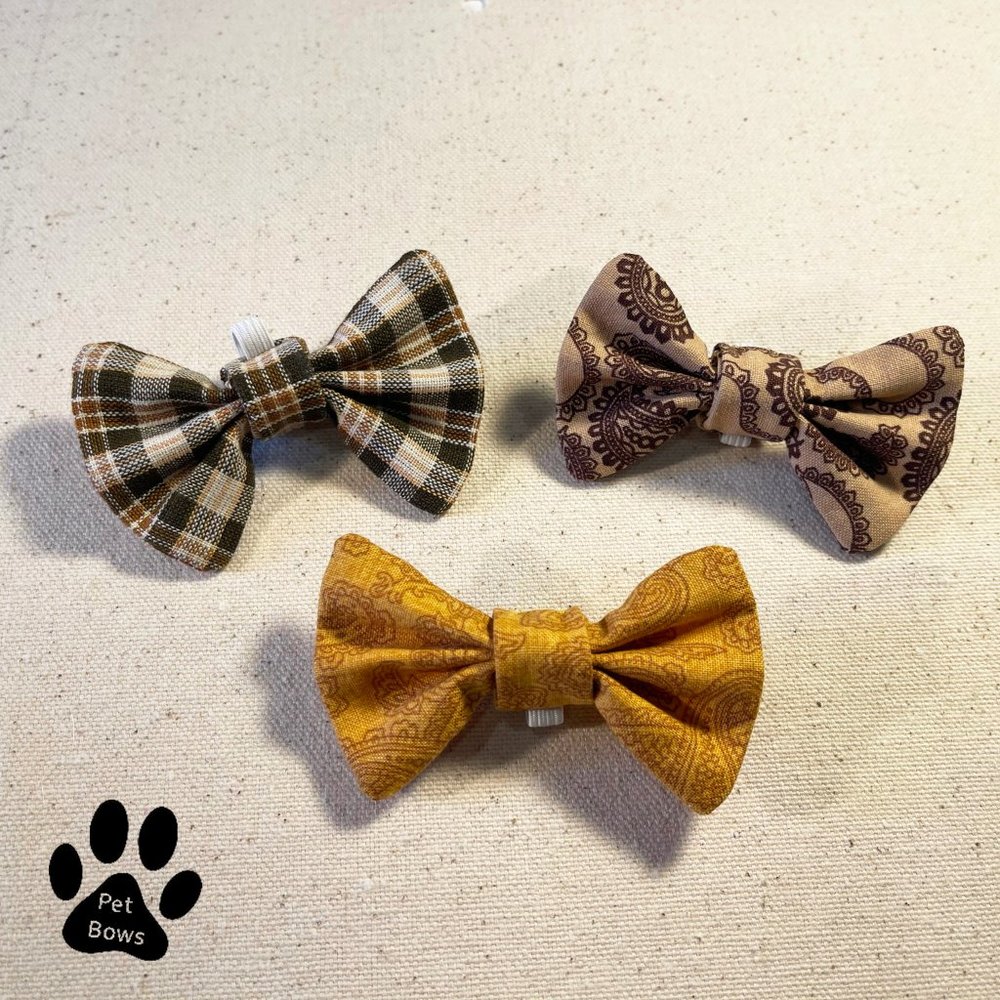 Set of 3 Handmade Brown Plaid & Paisley Pet Bows